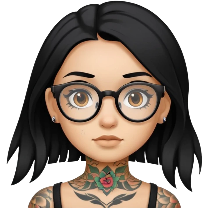 young girl with face tattoos wearing glasses and black hair emoji