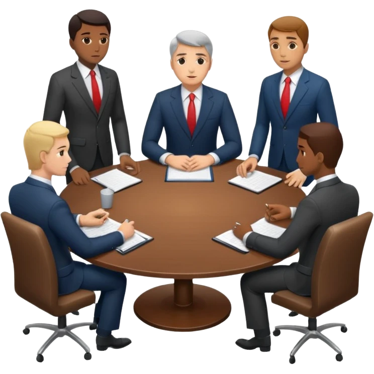 a business meeting of serious businessmen in suits at a round table emoji