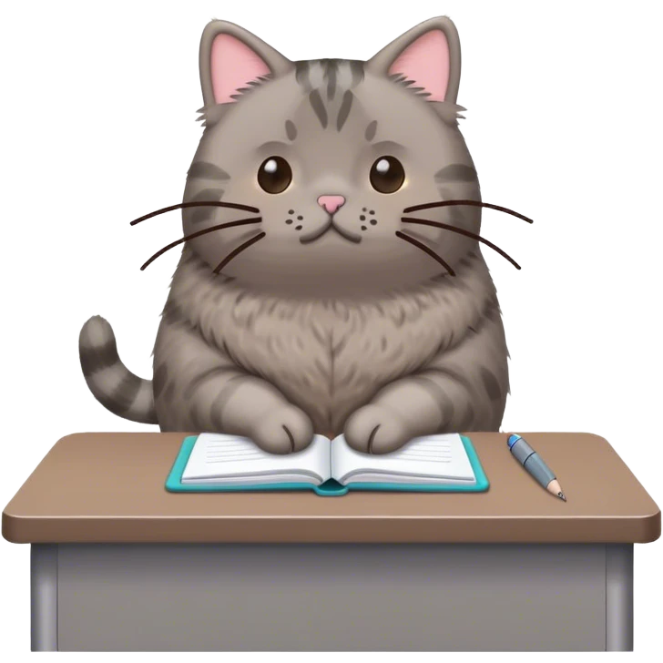 Pusheen the cat sitting at the school desk emoji