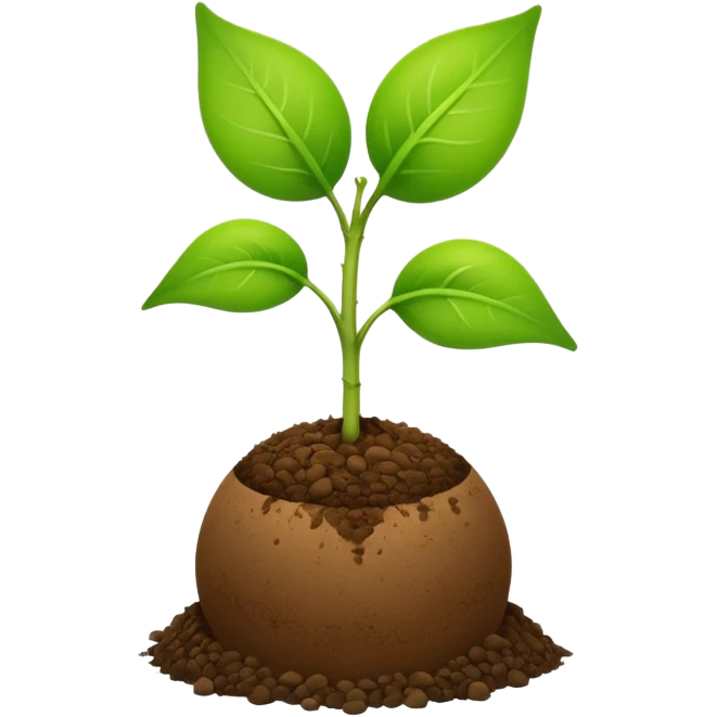 Apple-style emoji of a green sprout with two leaves and a thin stem, growing from a round brown soil ball on a light cream background emoji