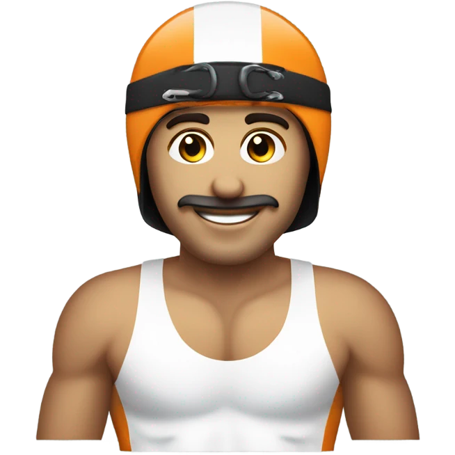 Uomo con costume da gara jammer, occhialini e cuffia da nuoto emoji