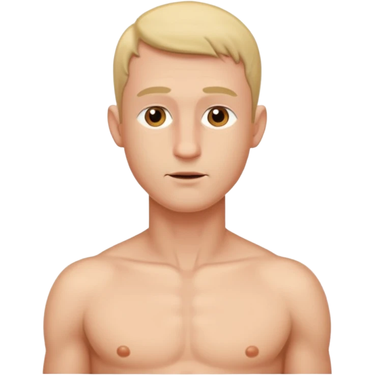 man naked, full front profile, his dick out and showing emoji