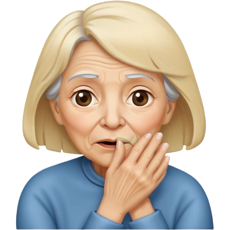 old woman with semi blond hair with hand that close mouth emoji