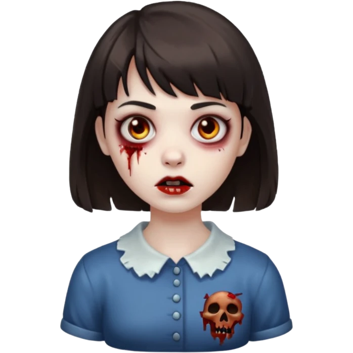 zombie girl emoji dark brown hair and short bangs emoji