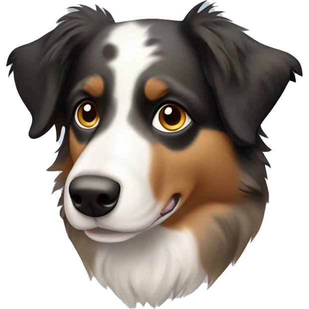Australian Shepherd dog with mostly black markings, a small white dribble marking on the forehead  emoji