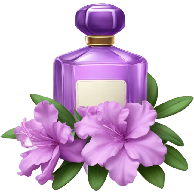 Aesthetic ensemble of soft purple azaleas alongside a charming vintage purple perfume bottle.
 emoji