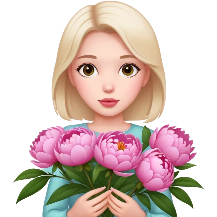 Beautiful girl holding many peonies emoji