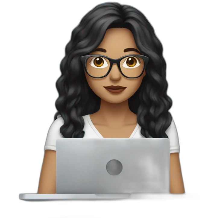 woman light skin long black hair square glasses on laptop emoji