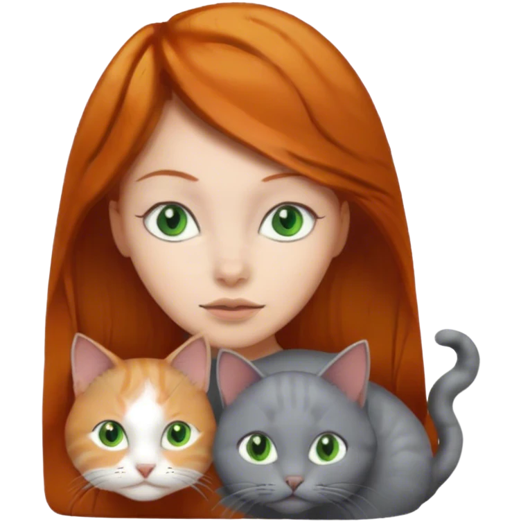 Ginger haired white girl and her gray cat with green eyes emoji