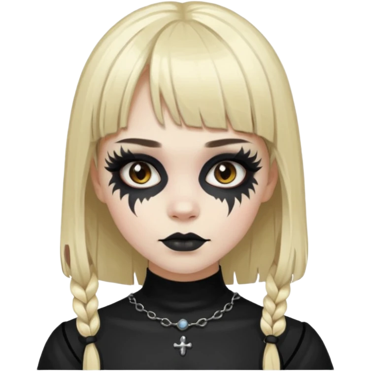 gótica con la cara pintada, pelo marrón oscuro y una mecha rubia en el flequillo  emoji