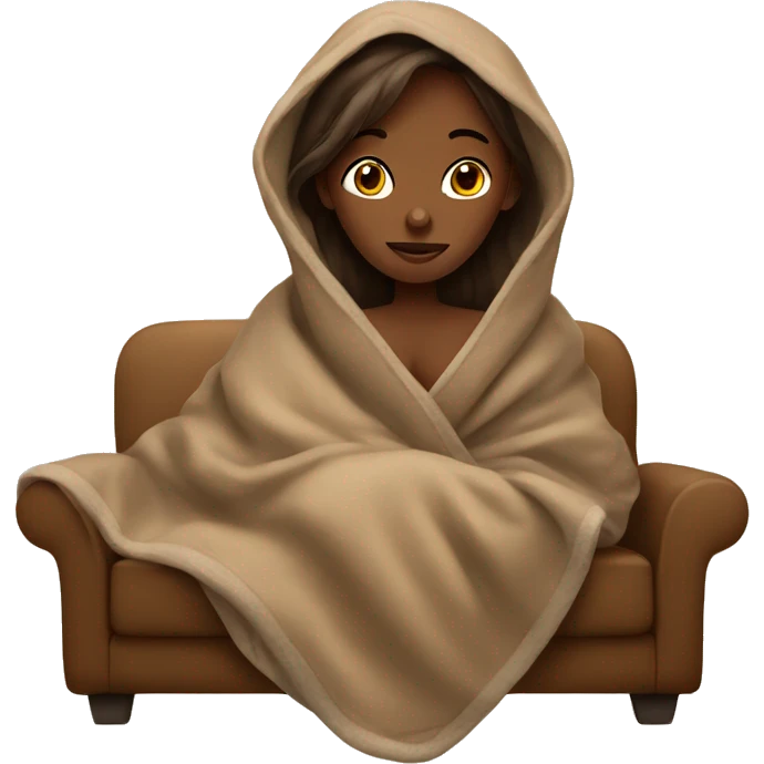 girl wrapped in a blanket in a sofa brown tones emoji