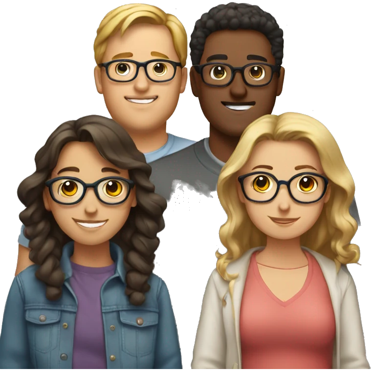 3 friends( 1 guy with spectacles, 1 fat guy and 1 girls) emoji