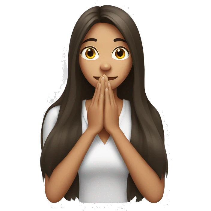 long hair Brunette girl with her Hands covering her mouth emoji