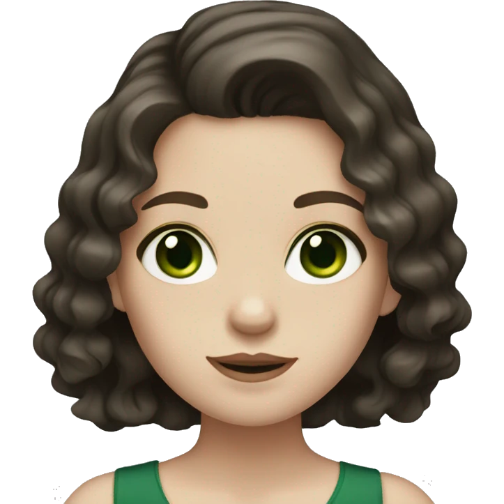 Girl with pale skin, dark brown wavy hair and dark green eyes  emoji
