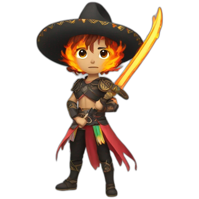 Realistic Anime mexican with flaming swords emoji