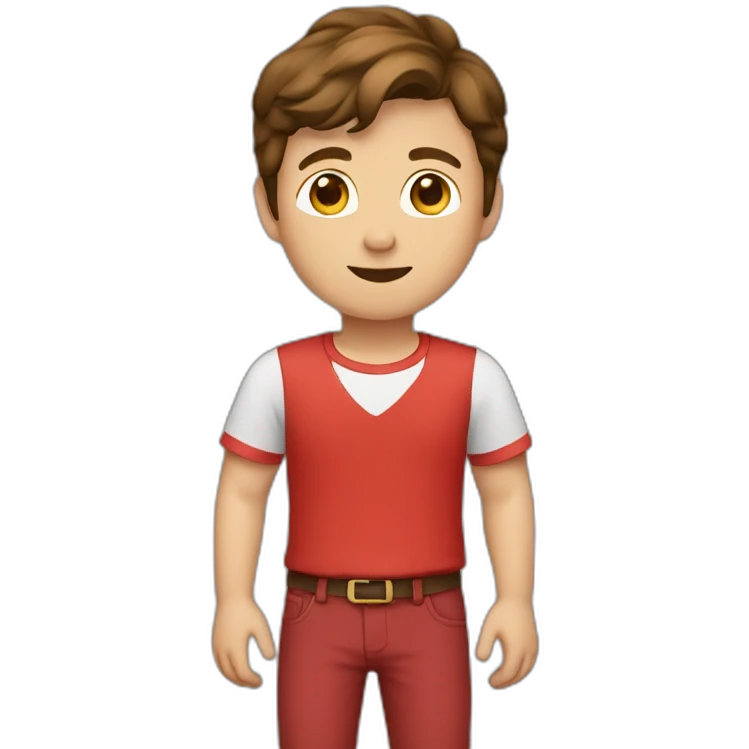 A boy with brown hair wearing a red shirt and red pants emoji