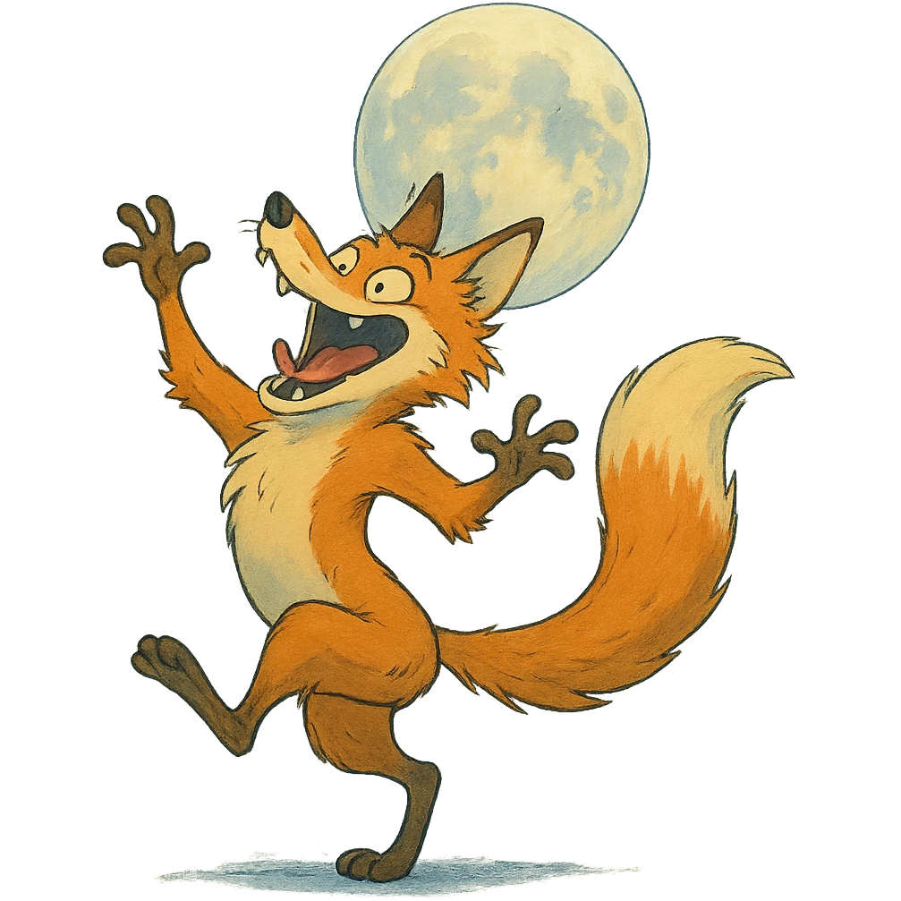 crazy fox dancing under moonlight emoji