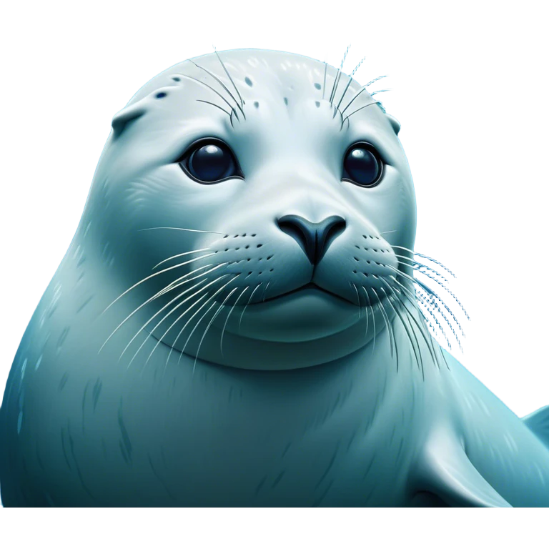 Cinematic Noble Seal Portrait Emoji, Poised and refined, with a sleek, streamlined body adorned in smooth, glossy hues and deep, soulful eyes, Simplified yet sharp and sophisticated features, highly detailed, glowing with a soft, aquatic glow, high shine, intelligent and graceful, stylized with an air of maritime elegance, focused and alert, soft glowing outline, capturing the essence of a watchful ocean guardian that feels as though it could glide out of the screen with effortless authority! emoji