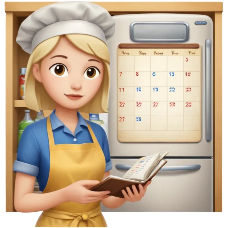 집, 냉장고, 레시피북, 달력, 사람 emoji