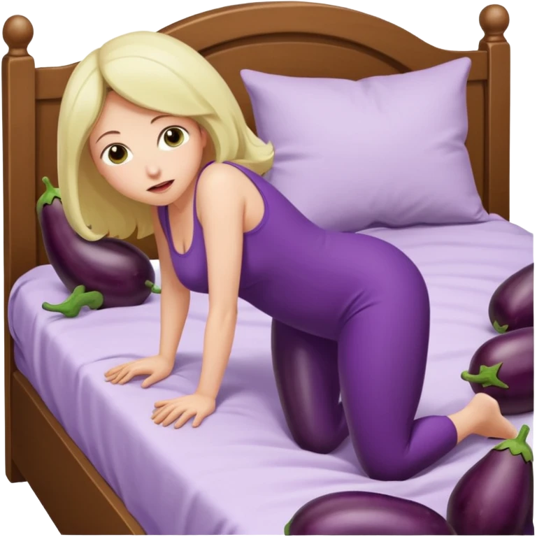  Woman nude bending over bed showing eggplant coming out of vagina emoji