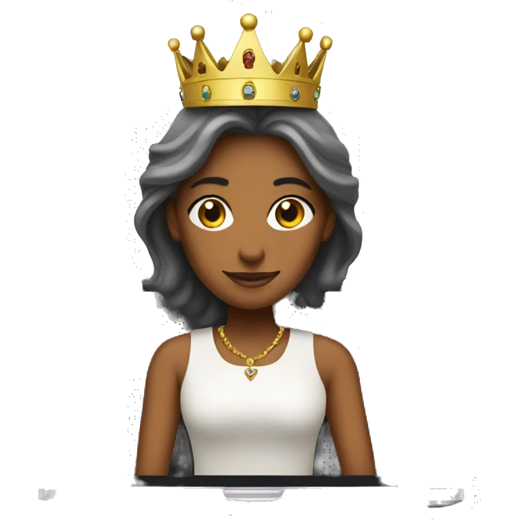 A girl who is a queen on her laptop, with a crown on emoji