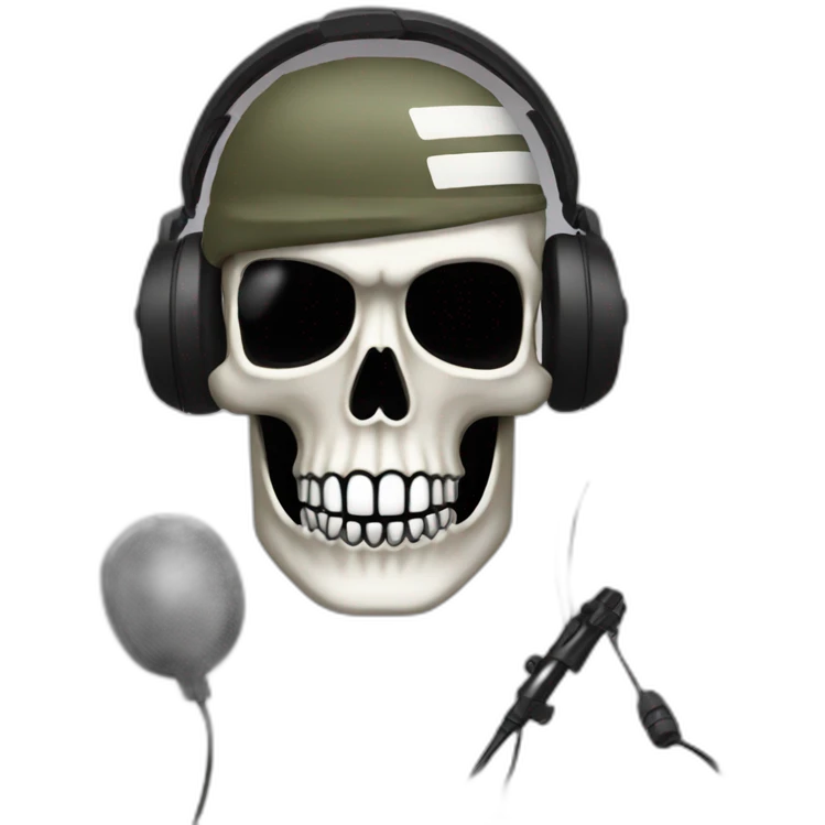 Military Skeleton mask with a long black mask underneath it and headset with a microphone emoji
