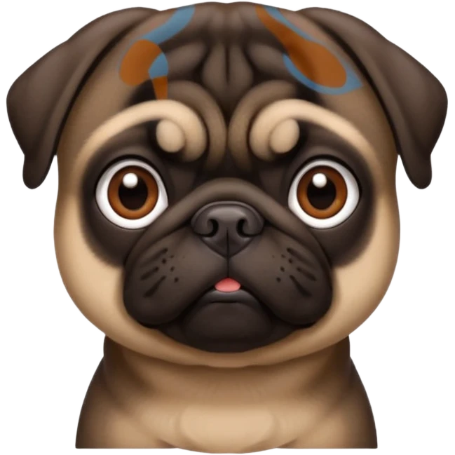 dark brown pug facing forwards, head and shoulders. emoji