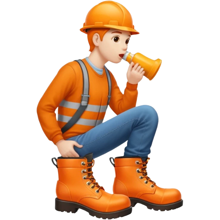 Person licking a large orange work boot emoji