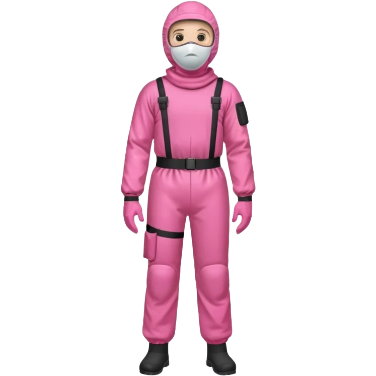 man in full body pink protection clothes with full-faced mask emoji