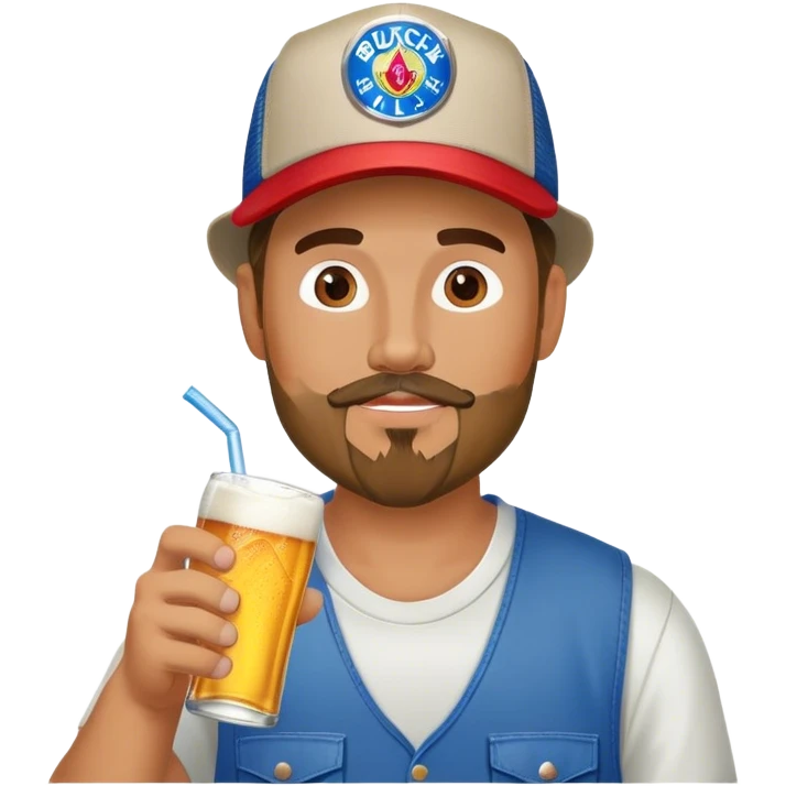 Mid weight country guy with a trucker hat and a goatee drinking a Busch light  emoji
