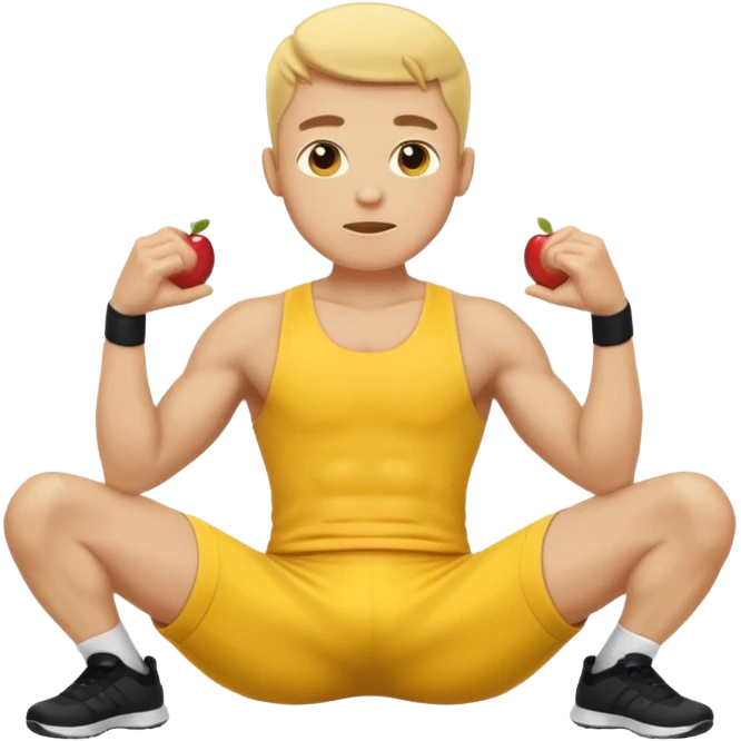 Man doing working out, doing sit-ups in athletic clothes, apple style emoji, yellow skin emoji