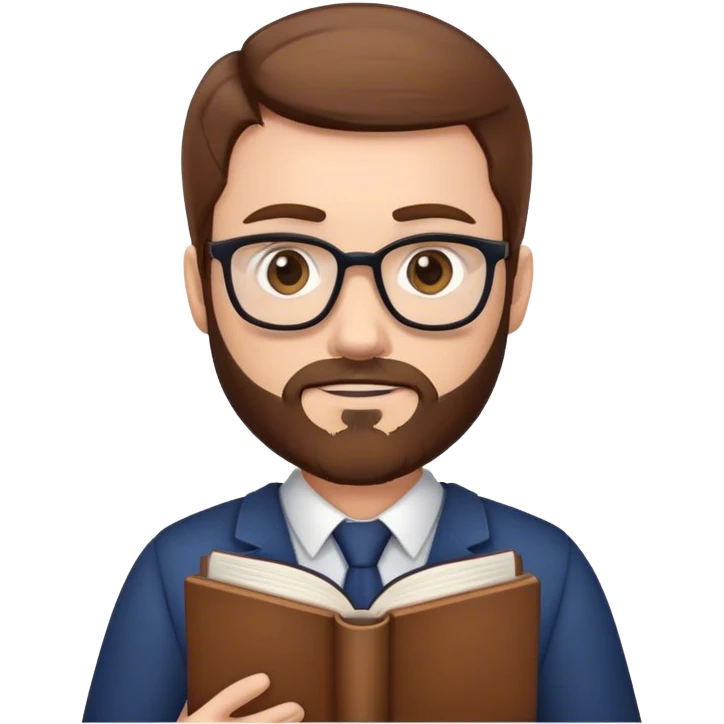white teacher with brown hair and a brown beard holding book in iphone emoji style emoji