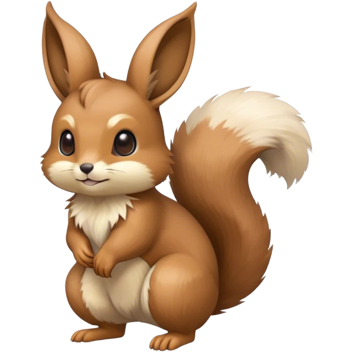 Cute cool animal hybrid Fakemon full body, brown, beige, squirrel-eevee-bunny emoji