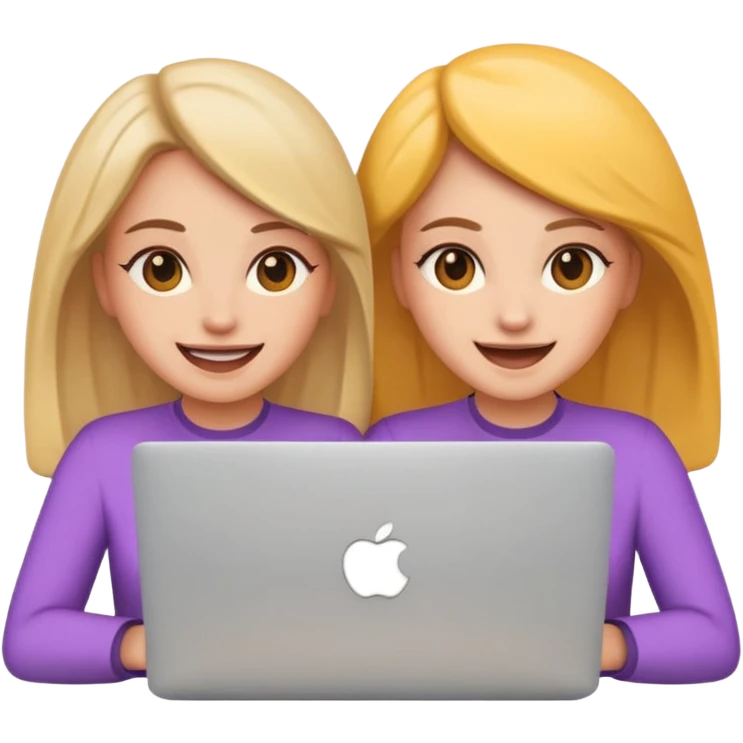 two women with a MacBook in front, joyful and positive vibe, emoji style, referencing uploaded photo emoji