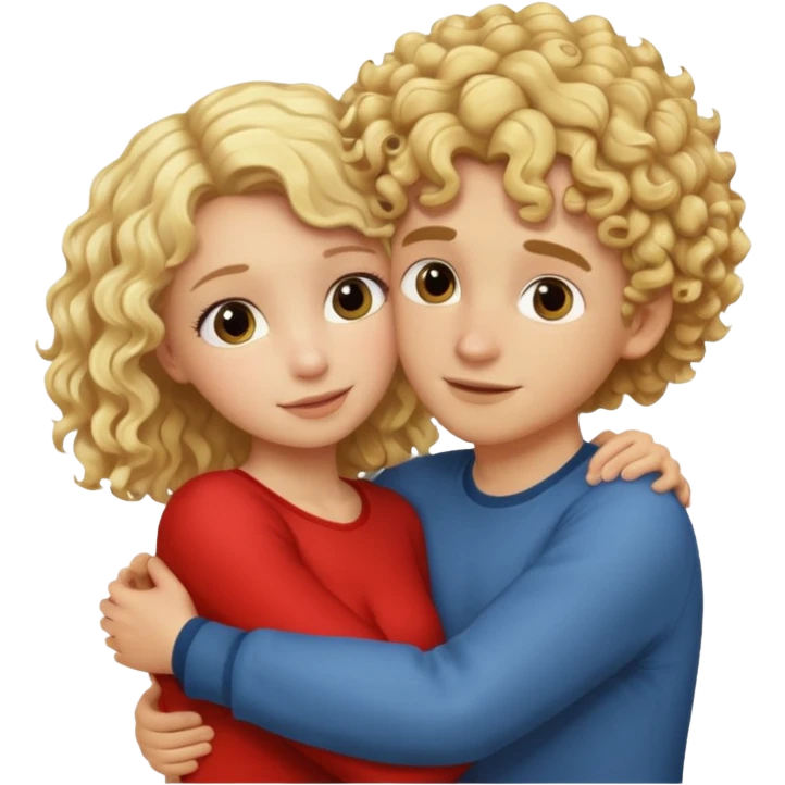 Blonde girl and blonde curly hair boy hugging  emoji