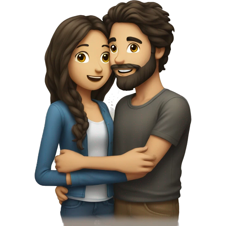 Brunette happy couple boy with beard and girl  with long hair that are kissing emoji