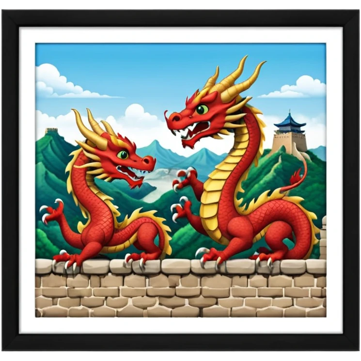 deux d'animaux chinois sur muraille de chine emoji
