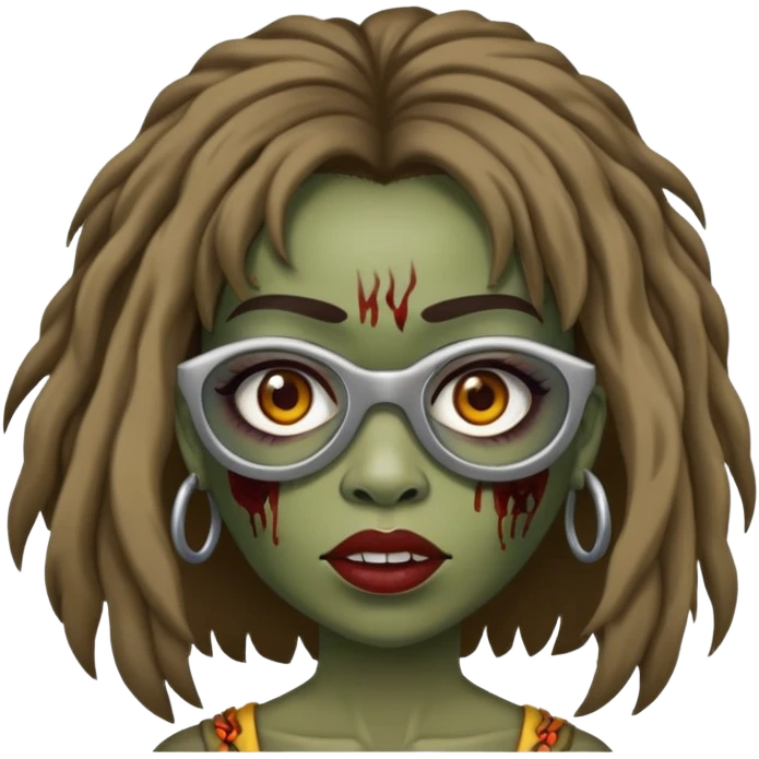 faça um acatar com emoji de zumbi de uma mulher de cabelo vermelho com franjinha e oculos emoji