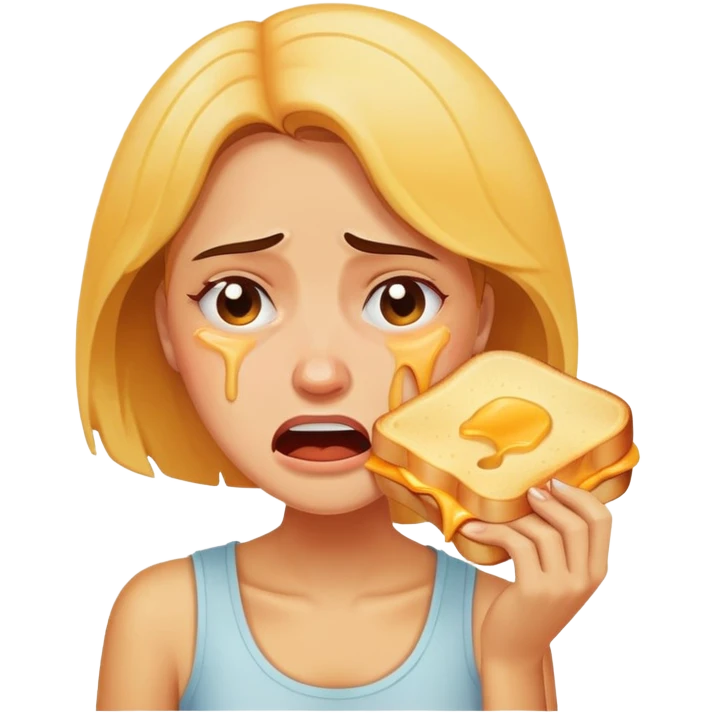 Woman violently crying because she has no grilled cheese emoji