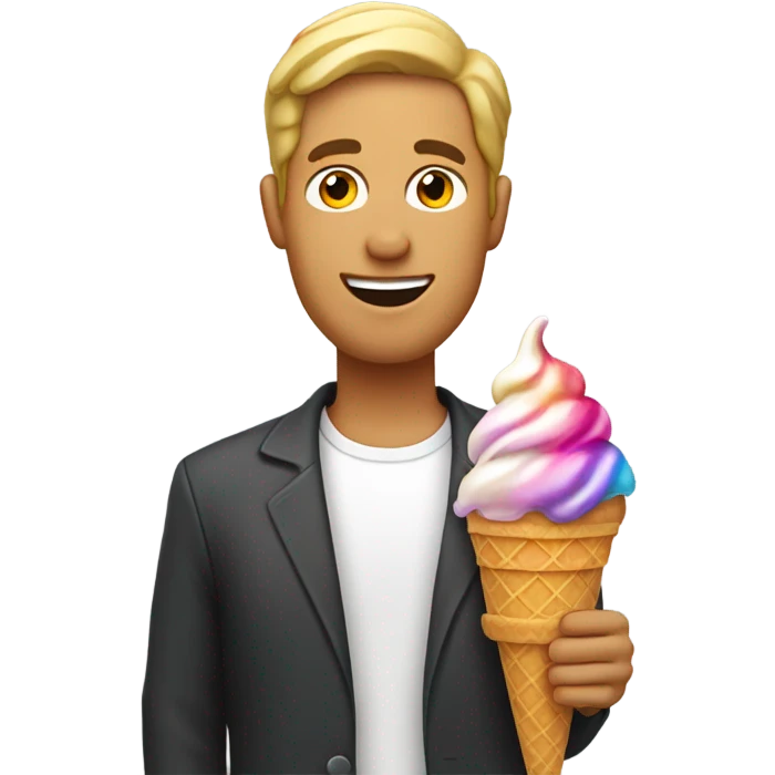 Man holding an ice cream emoji
