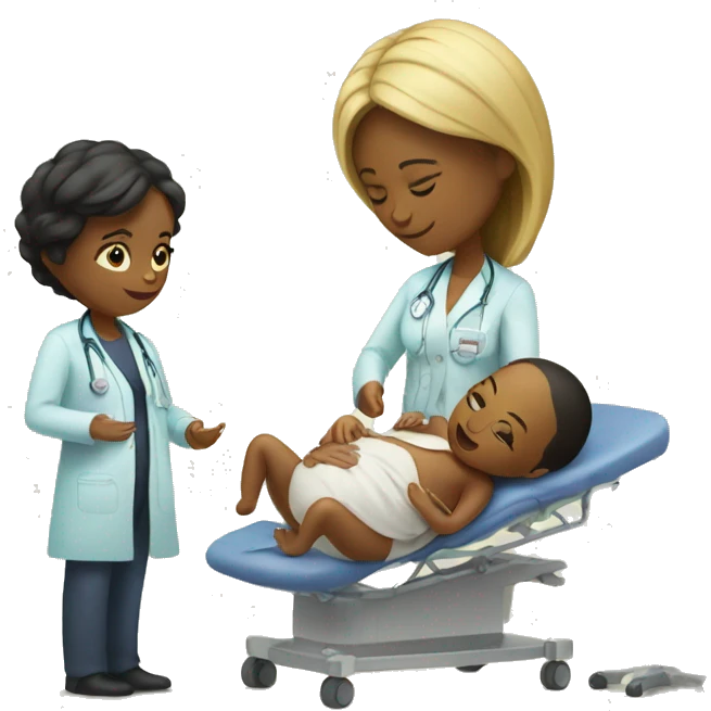 a woman gives birth and doctors stand nearby emoji