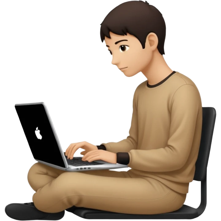 Minimalistic flat vector icon, iOS style, thin black contour on white background. Person silhouette sitting with a laptop, code brackets <> on the screen. Clean, no te emoji