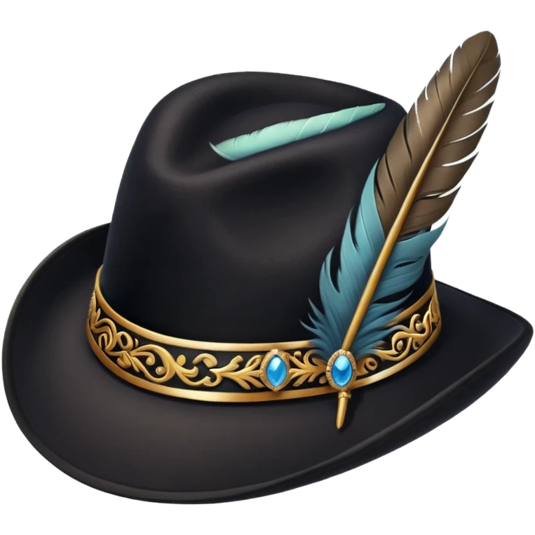black classic hat with a feather emoji