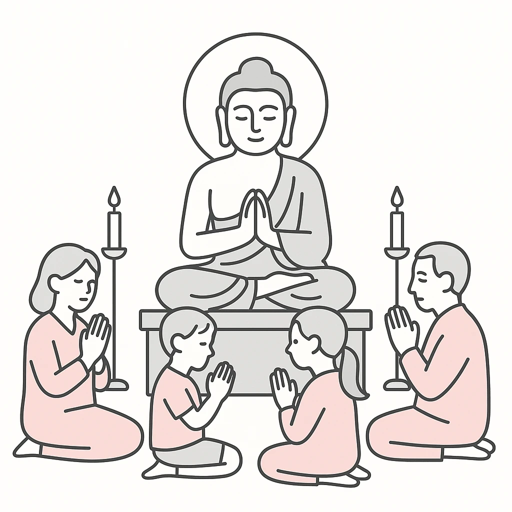 people praying in a Buddhist temple emoji