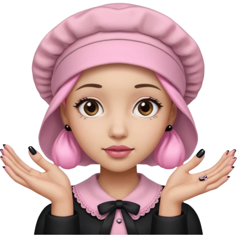 Pink bonnet black with nails emoji