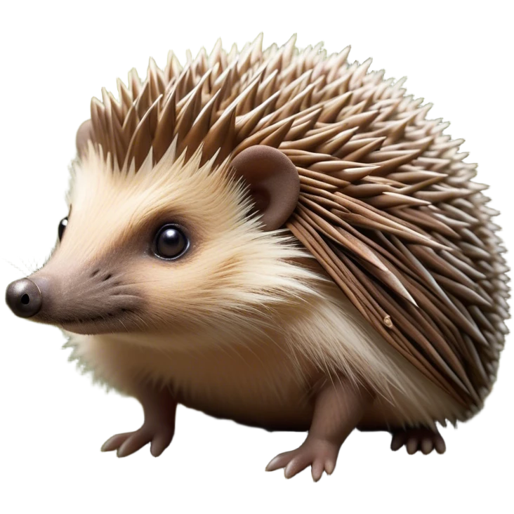 Cinematic Noble Hedgehog Portrait Emoji, Poised and regal, with a compact, spiky build and a rich, earthy Fur of brown spines and a soft underbelly, deep-set soulful beady eyes, Simplified yet sharp and sophisticated features, highly detailed, glowing with a warm, dignified glow, high shine, intelligent and endearing, stylized with an air of woodland charm, focused and attentive, soft glowing outline, capturing the essence of a watchful and confident little hedgehog, so majestic it feels as though it could scurry out of the screen with effortless authority! emoji