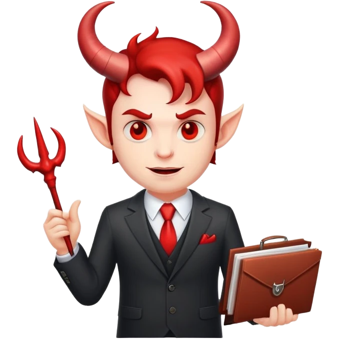 devil businessman with horns and suit selling courses emoji