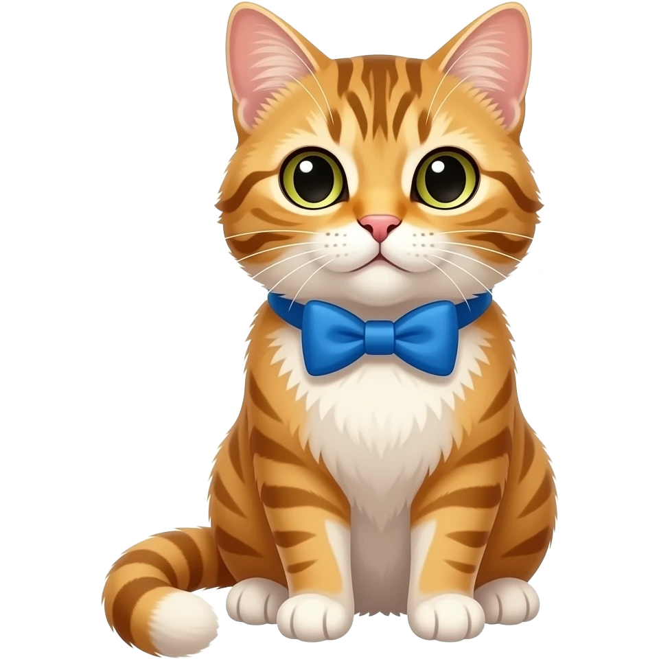 cat sitting pose front view wear vibrant blue bow tie emoji