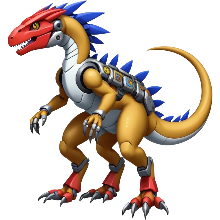 Furry maned Cool Edgy Futuristic shiny colorful cyborg-Digimon-Fakemon-Guilmon-Velociraptor-Mecha full body  emoji