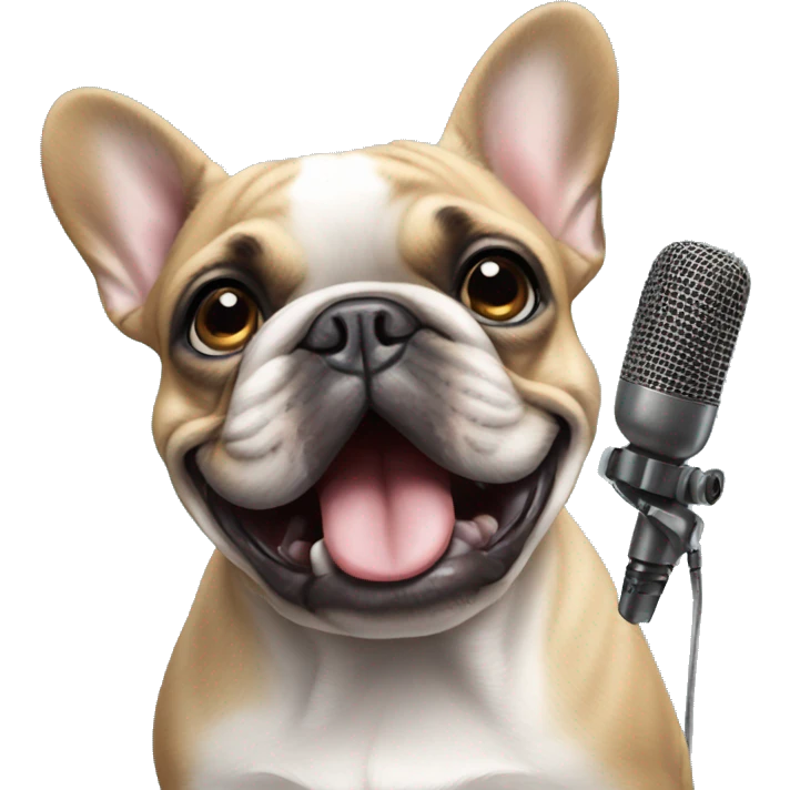 French bulldog with microphone emoji